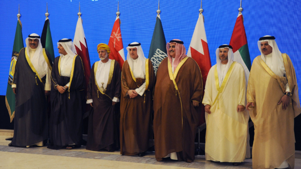 (From L to R) Kuwait's Foreign Minister Sheikh Sabah al-Khaled al-Sabah, Qatar's Foreign Minister Mohammed bin Abdulrahman bin Jassim al-Thani, Oman's Foreign Minister Yusuf bin Alawi, Saudi Arabia's Foreign Minister Adel al-Jubeir, Bahrain's Foreign Minister Khalid bin Ahmed al-Khalifa, UAE Minister of State for Foreign Affairs Anwar Gargash and GCC Secretary General Abdul Latif Bin Rashid al-Zayani pose for a group picture during a meeting of the Gulf foreign ministers in the Saudi capital Riyadh, on May 17, 2017, a few days ahead of the Gulf Cooperation Council (GCC) summit. (Fayez Nureldine/AFP/Getty Images)