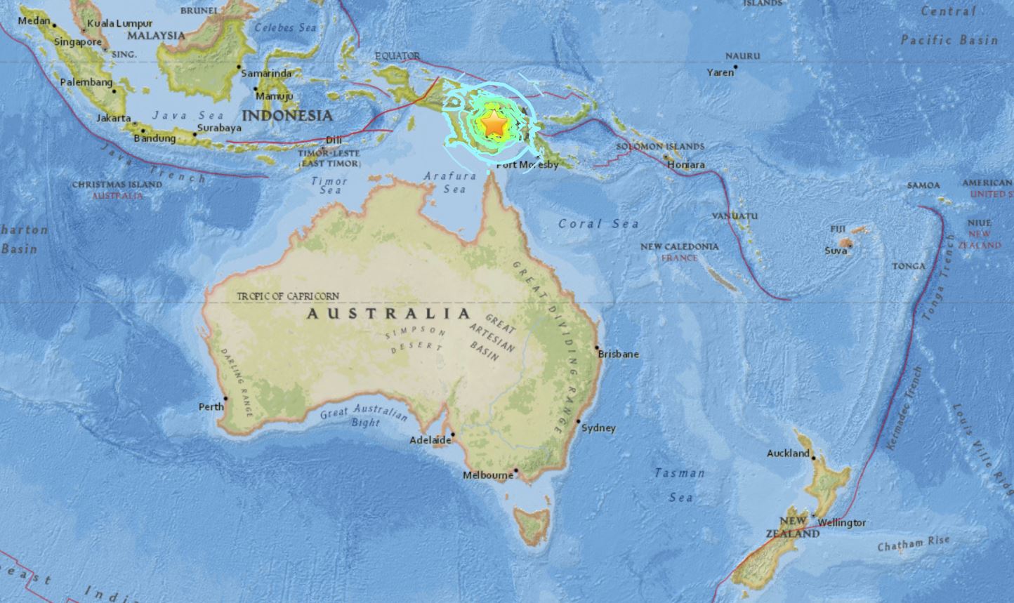 A 5.8-magnitude earthquake strikes off the southern coast of Papua, Indonesia