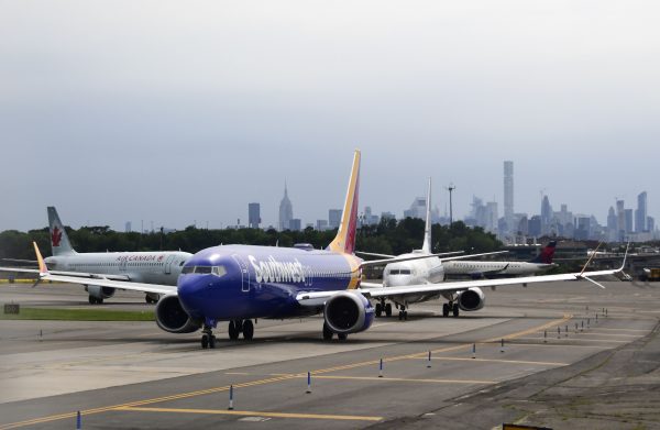 Southwest jet on the tarmac at La Guardia Airport