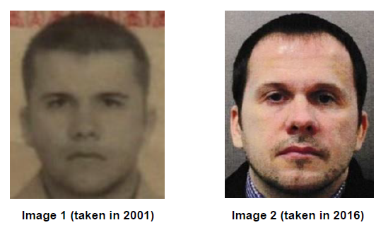 Alexander Mishkin’s passport photo of 2001 and Petrov’s passport photo in 2016