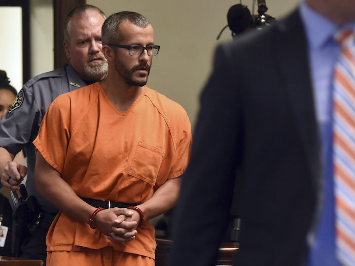 Christopher Watts is escorted into the courtroom before his bond hearing at the Weld County Courthouse in Greeley, Colo., on Nov. 6, 2018. (Joshua Polson/The Greeley Tribune via AP, Pool)