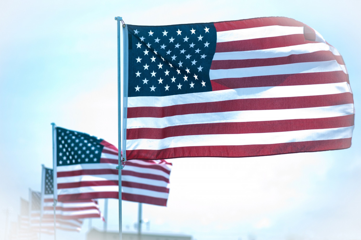 American flags flying