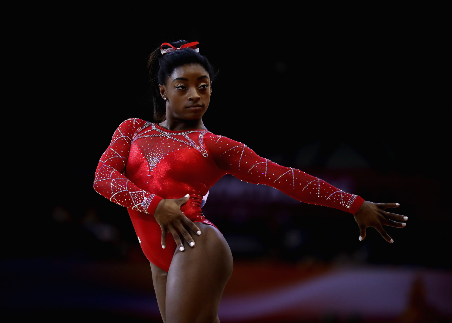 Simone Biles of the USA competes on the the Floor
