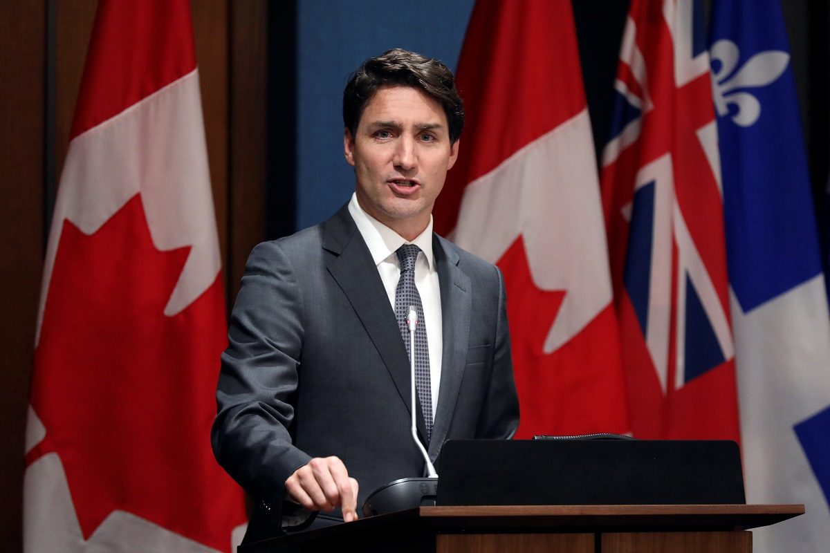 Canada's Prime Minister Justin Trudeau speaks during a Liberal Party caucus meeting