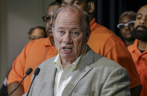 Detroit Mayor Mike Duggan speaks during a press conference