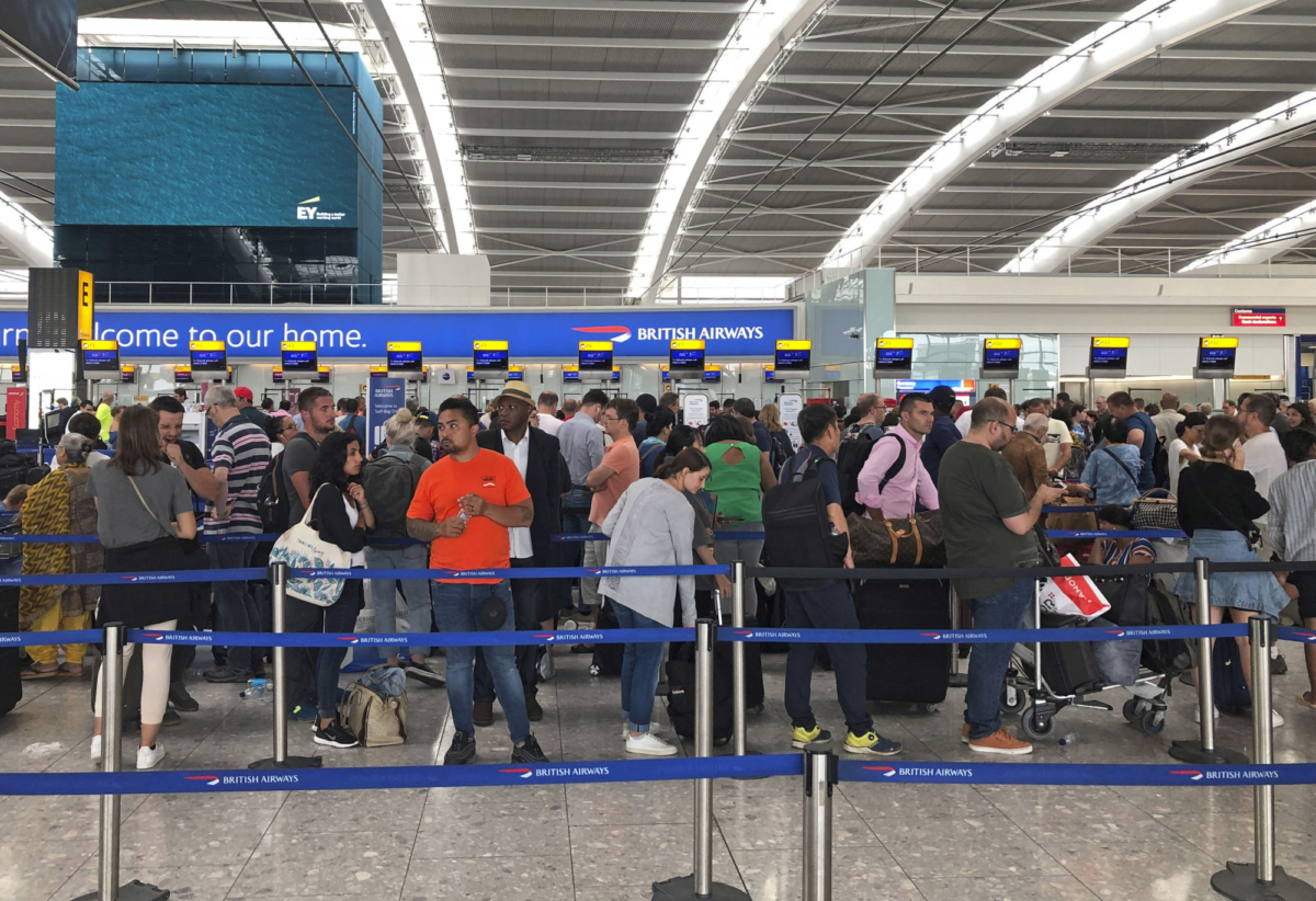 Queues in Terminal 5 at Heathrow airport