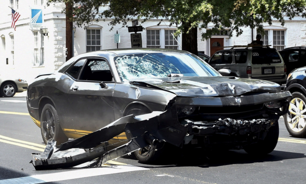 The silver Dodge Charger alledgedly driven by James Alex Fields Jr.