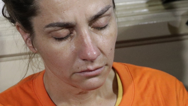 A tear rolls on the cheek of American national Jennifer Erin Talbot