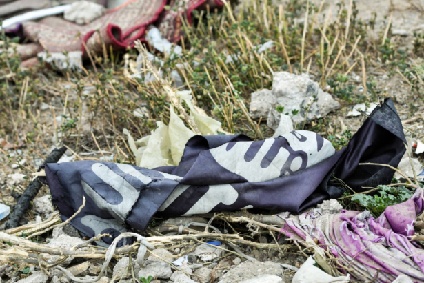 A discarded ISIS flag