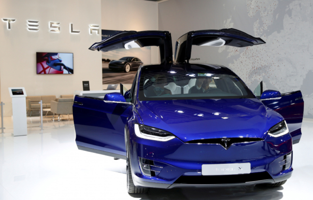 A Tesla Model X electric car-Brussels Motor Show-Belgium