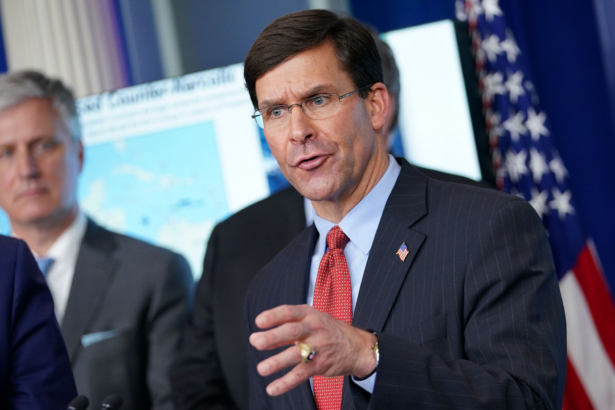 Defence Secretary Mark Esper speaks during the daily briefing on Covid-19