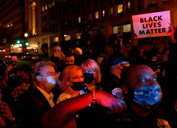An angry mob surrounds Sen. Rand Paul