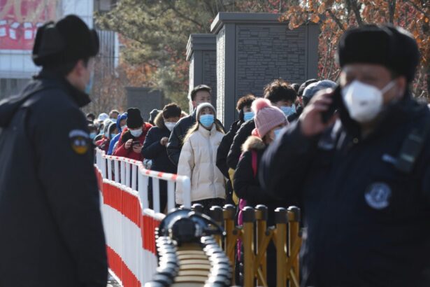 Residents line up to be tested for the COVID-19