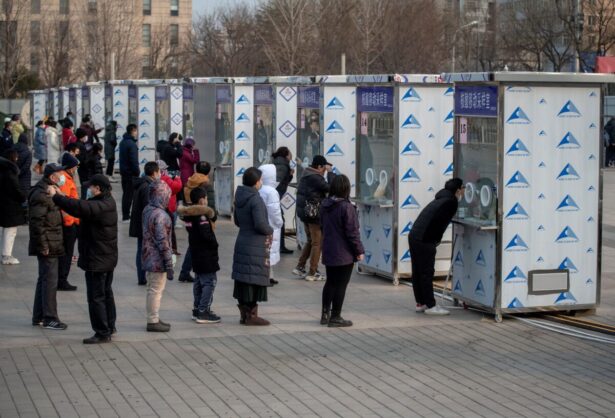 People line up to be tested for the COVID-19