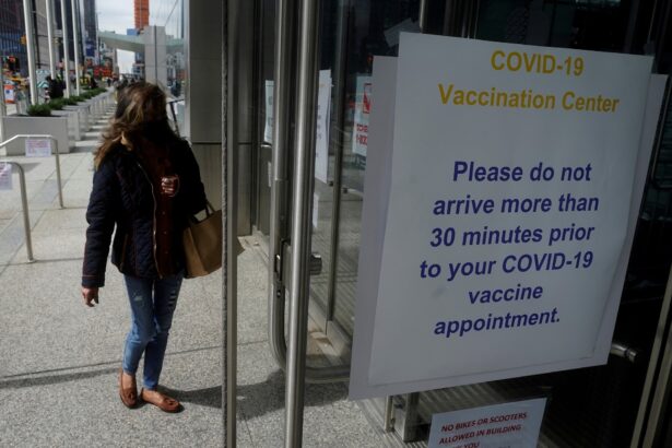 People arrive at the Javits Center mass vaccination location