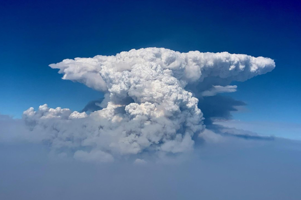 a pyrocumulus cloud, also known as a fire cloud, is seen over the Bootleg Fire