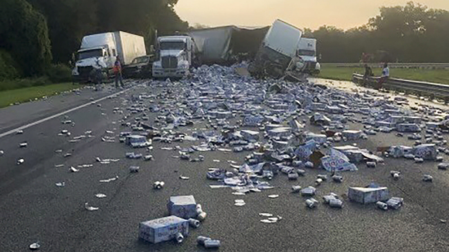 Florida Highway Covered in Coors Light Beer After Semi Crash