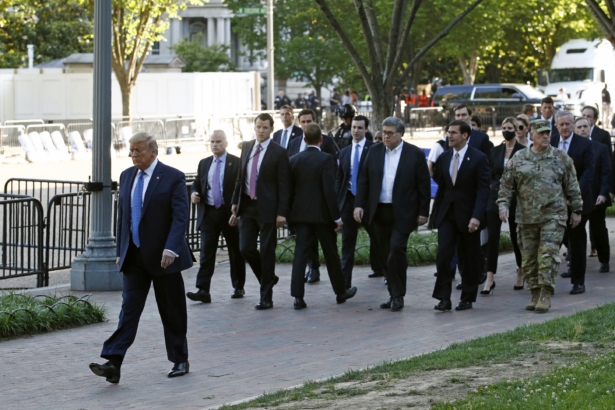 President Donald Trump walks in Lafayette Park