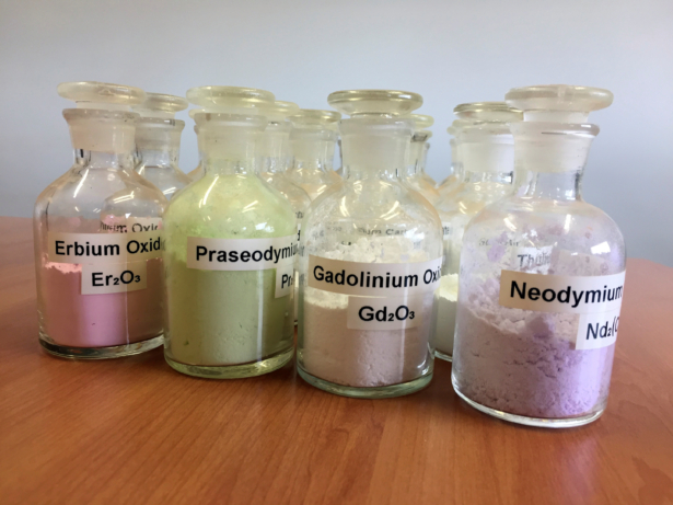 Jars of rare earth minerals