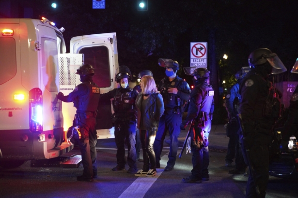 A female protester arrested