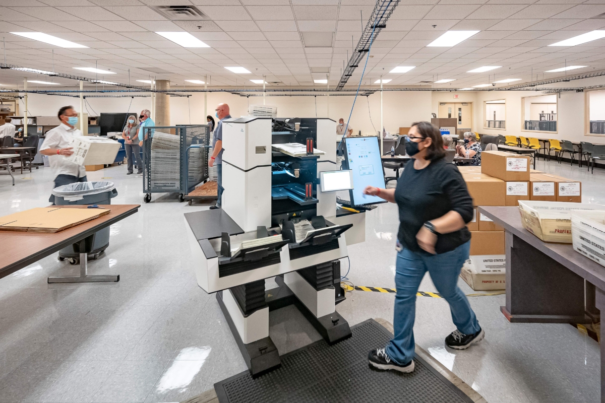 Ballots are counted at the Maricopa County