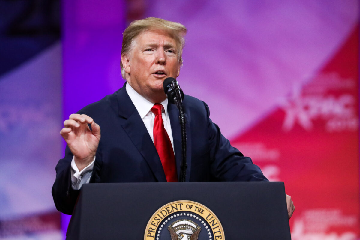 President Donald Trump speaks at the CPAC convention in National Harbor