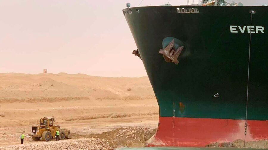 Container Ship Stuck in Suez Canal Partially Refloated