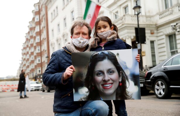 ichard Ratcliffe protests outside Iranian Embassy in London