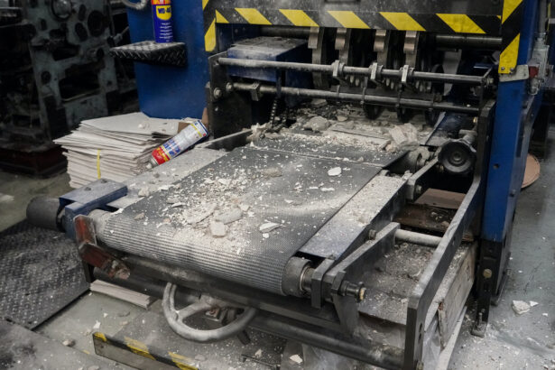 Construction debris on top of printing press equipment