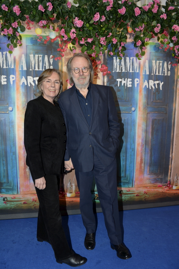 Former Abba member Benny Andersson and his wife Mona Norklit arrive for the premiere of "Mamma Mia! The Party" at Tyrol restaurant in Stockholm