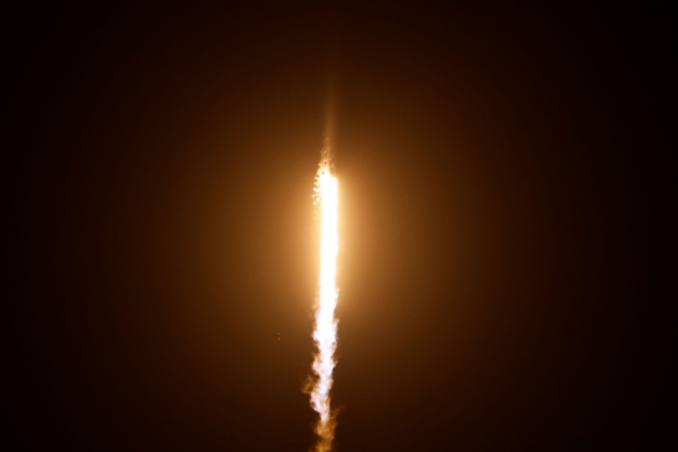 A SpaceX Falcon 9 rocket, with the Crew Dragon capsule