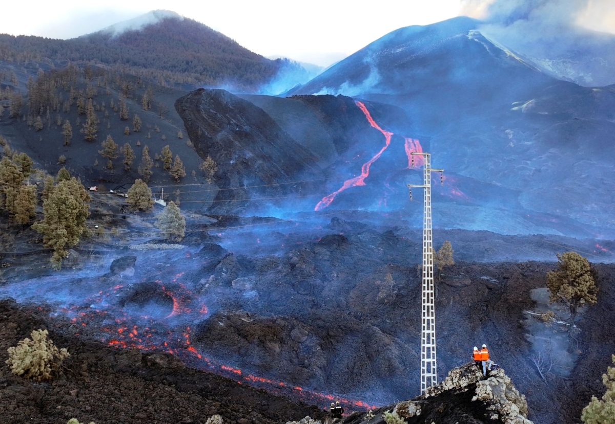 Scientists inspect the lava-Canary island